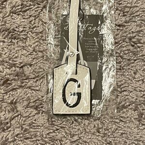 NWT “K•Carroll” Bag Tag Monogram Letter “G” White Bag Tag with “Black” Letter